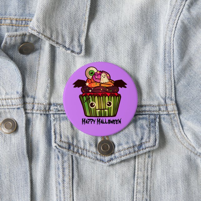 Spooky Halloween Cupcake 3 Inch Round Button (In Situ)
