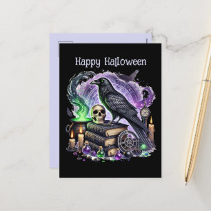 Spooky Halloween customizable crow Holiday Postcard