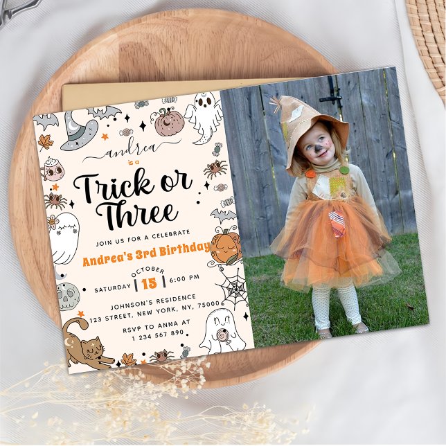  Spooky Halloween Cute Ghost 3rd Birthday Photo Invitation (Creator Uploaded)