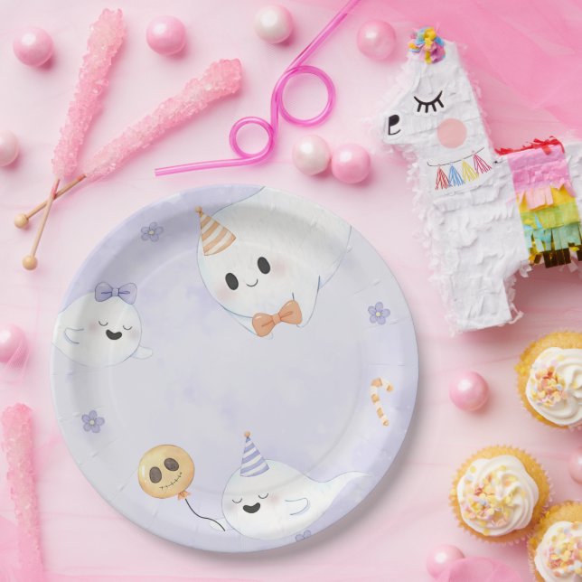 Spooky Halloween Cute Ghost Birthday Party Paper Plate (Party)