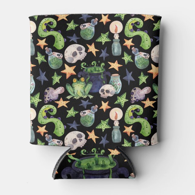 Spooky Halloween: Dark Hand-Drawn Pattern. Can Cooler (Front)