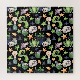 Spooky Halloween: Dark Hand-Drawn Pattern. Jigsaw Puzzle