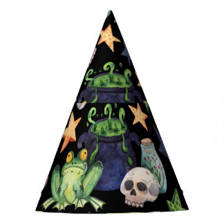 Spooky Halloween: Dark Hand-Drawn Pattern. Party Hat