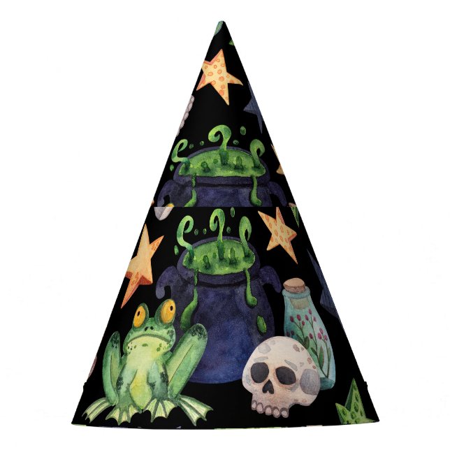 Spooky Halloween: Dark Hand-Drawn Pattern. Party Hat (Front)