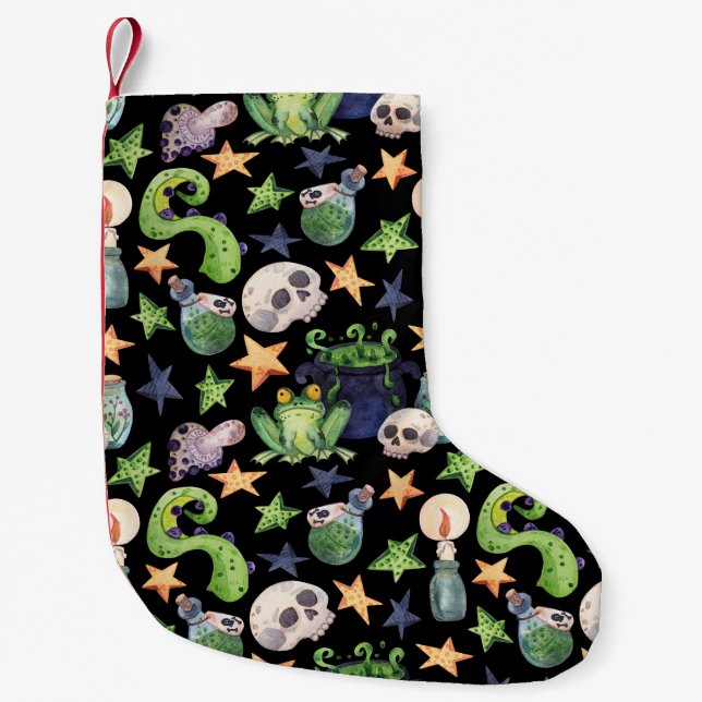 Spooky Halloween: Dark Hand-Drawn Pattern. Small Christmas Stocking (Front)