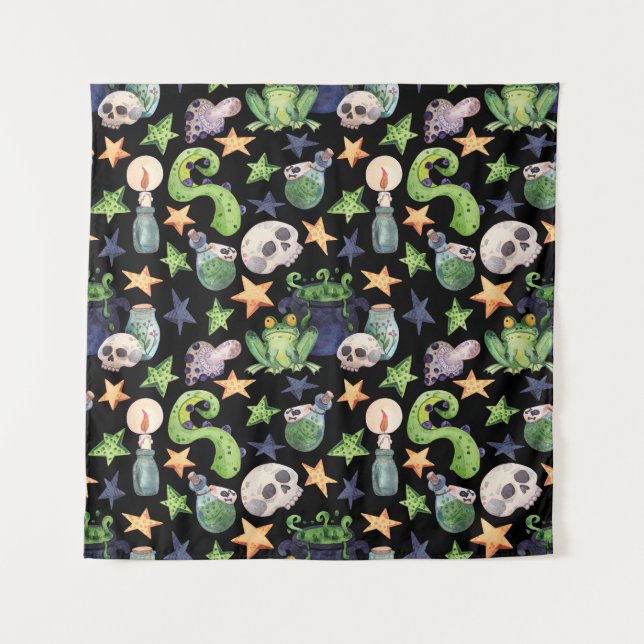 Spooky Halloween: Dark Hand-Drawn Pattern. Tapestry (Front)