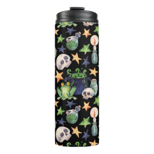 Spooky Halloween: Dark Hand-Drawn Pattern. Thermal Tumbler