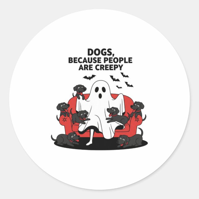 Spooky Halloween Dog Spooky Ghost 23 Classic Round Sticker (Front)