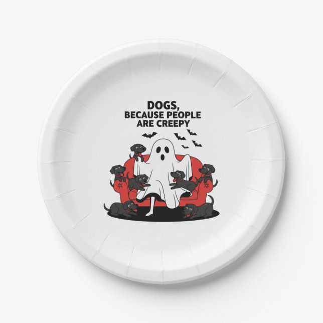 Spooky Halloween Dog Spooky Ghost 23 Paper Plate (Front)