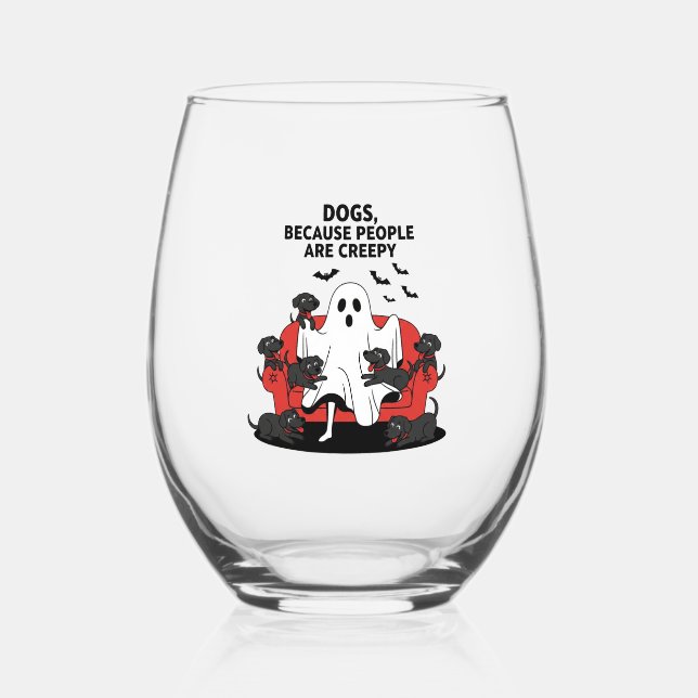 Spooky Halloween Dog Spooky Ghost 23 Stemless Wine Glass (Front)