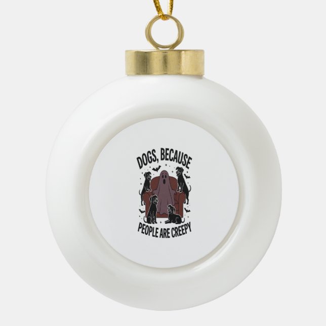 Spooky Halloween Dog Spooky Ghost 2 Ceramic Ball Christmas Ornament (Front)