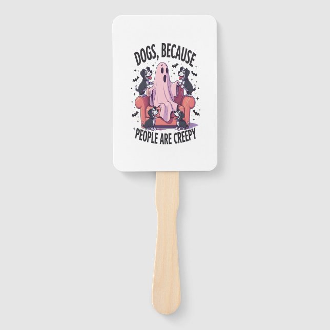 Spooky Halloween Dog Spooky Ghost (2) Hand Fan (Front)