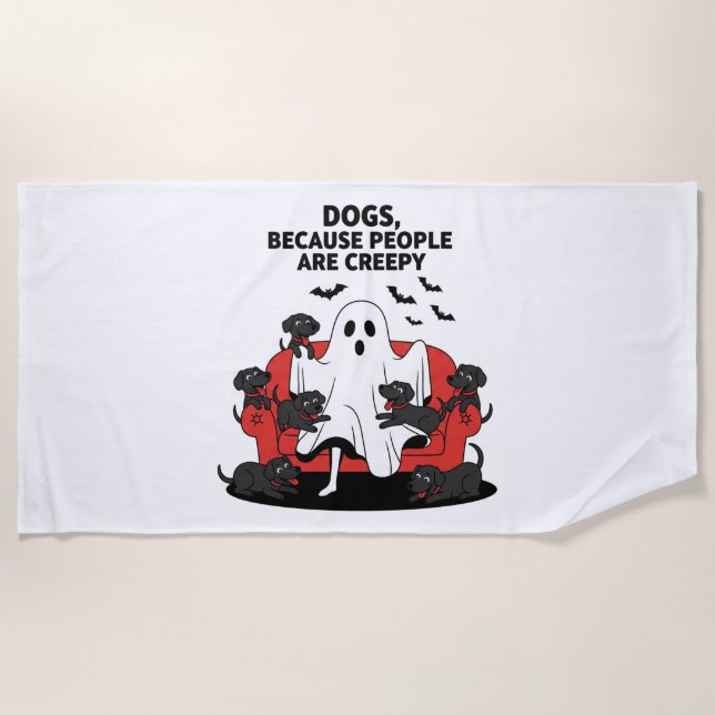 Spooky Halloween Dog Spooky Ghost Beach Towel (Front)
