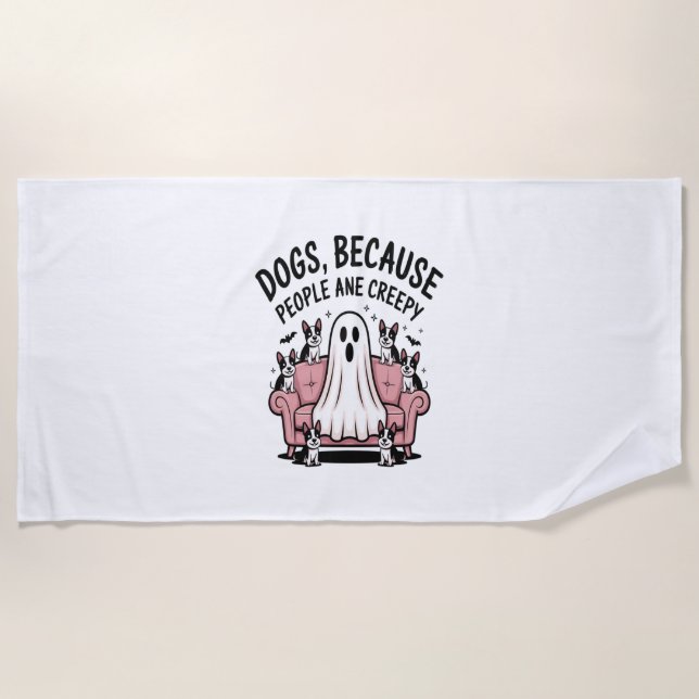 Spooky Halloween Dog Spooky Ghost Beach Towel (Front)