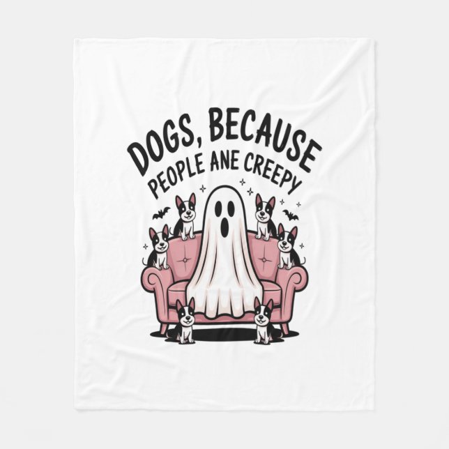 Spooky Halloween Dog Spooky Ghost Fleece Blanket (Front)