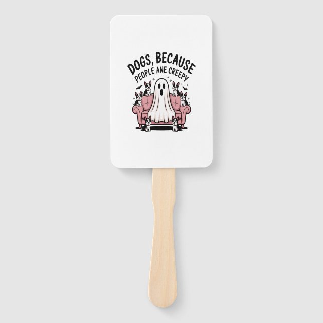Spooky Halloween Dog Spooky Ghost Hand Fan (Front)