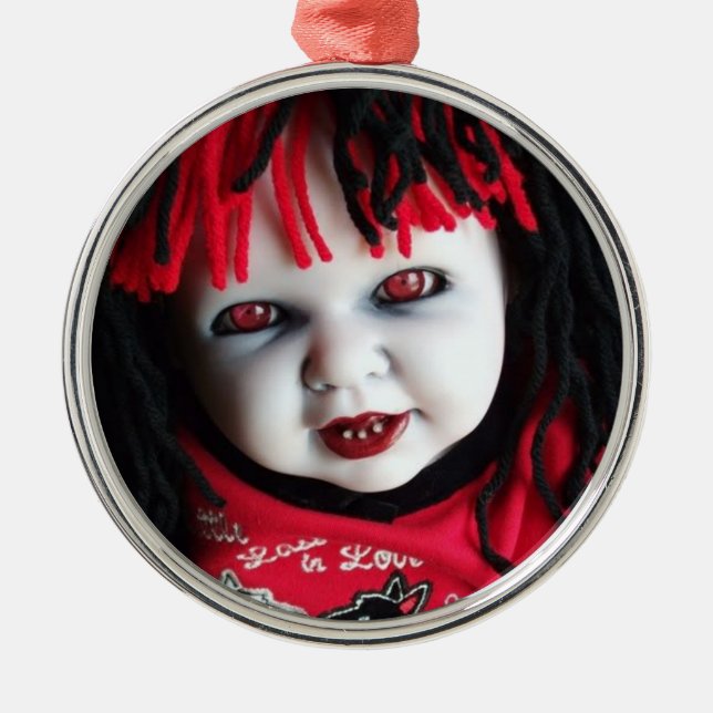 Spooky Halloween Doll Metal Ornament (Front)