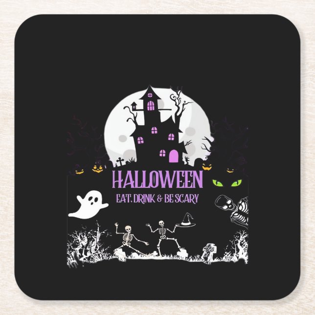 Spooky Halloween Eat Drink And Be Scary Classic Square Paper Coaster (Front)