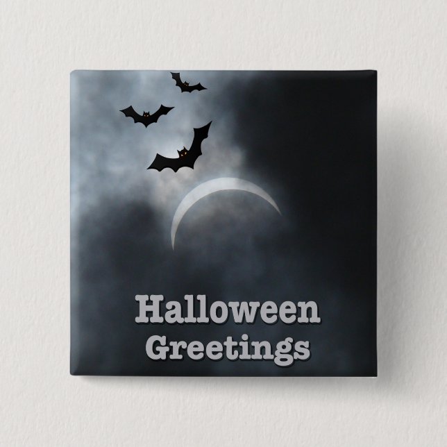 Spooky Halloween Eclipse Greetings 2 Inch Square Button (Front)