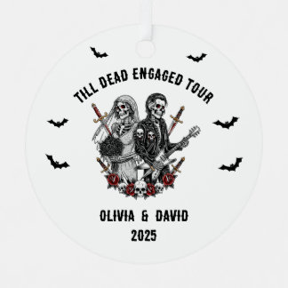 Spooky Halloween Engaged Rock Skeleton Metal Ornament