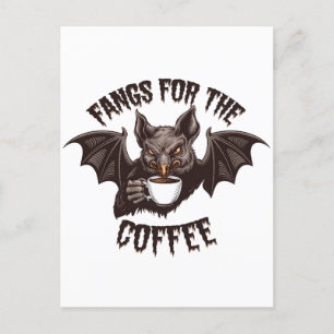 Spooky Halloween Fangs For the Coffee Caffeine Announcement Postcard