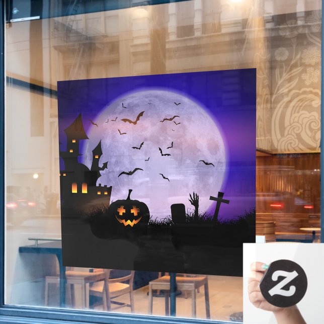 Spooky Halloween Full Moon Haunted Mansion Window Cling (Cafe Window)