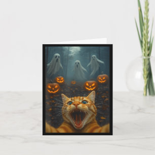 Spooky Halloween Funny Cat Selfie With Ghost Boo Card