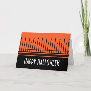 Spooky Halloween Gate Greeting Card, Orange Card