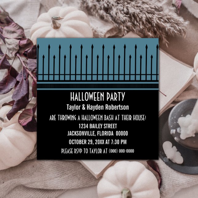 Spooky Halloween Gate Party Invite, Blue Invitation (Spooky Halloween Gate Party Invite - Blue)