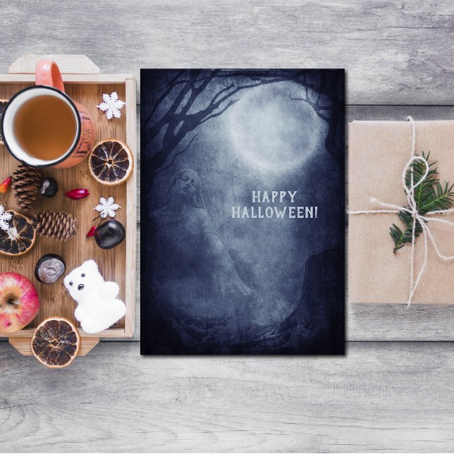 Spooky Halloween Ghost Full Moon at Night Card (Creator Uploaded)