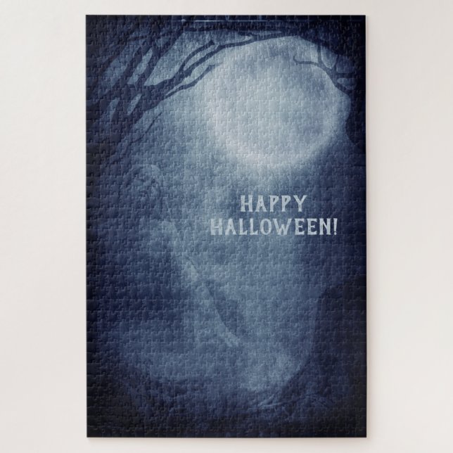 Spooky Halloween Ghost Full Moon at Night Jigsaw Puzzle (Vertical)