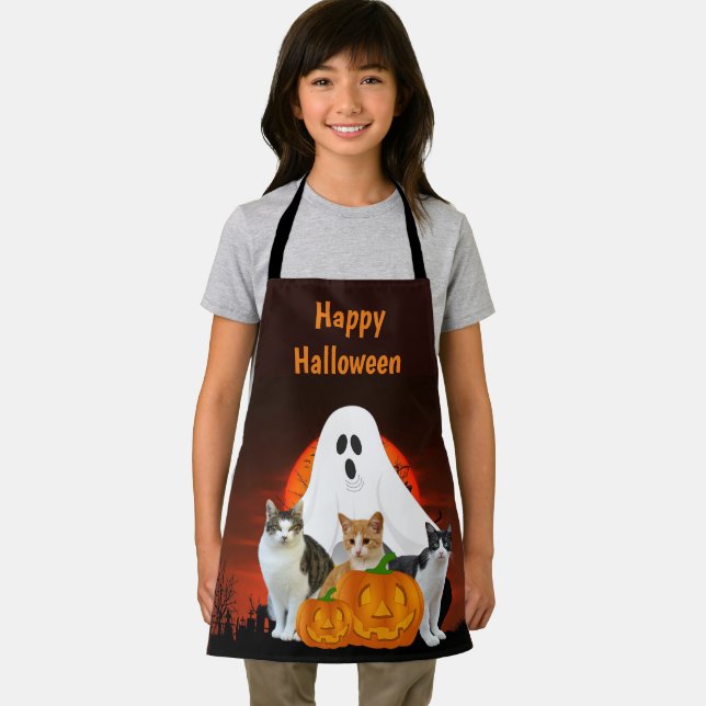 Spooky Halloween Ghost Graveyard  Orange Apron (Insitu)