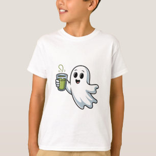 Spooky Halloween Ghost Holding Matcha T-Shirt