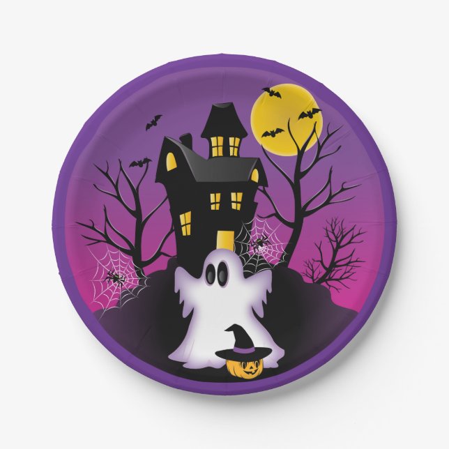 Spooky Halloween Ghost Paper Plate (Front)