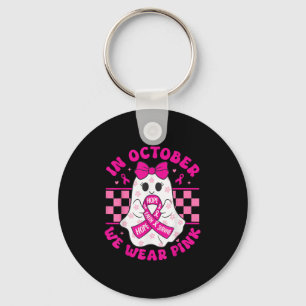 Spooky Halloween Ghost Pink Breast Cancer Awarenes Keychain