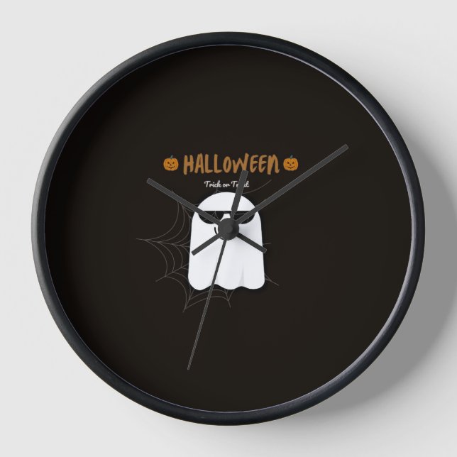 Spooky Halloween Ghost Pumpkin Wall Clock (Front)