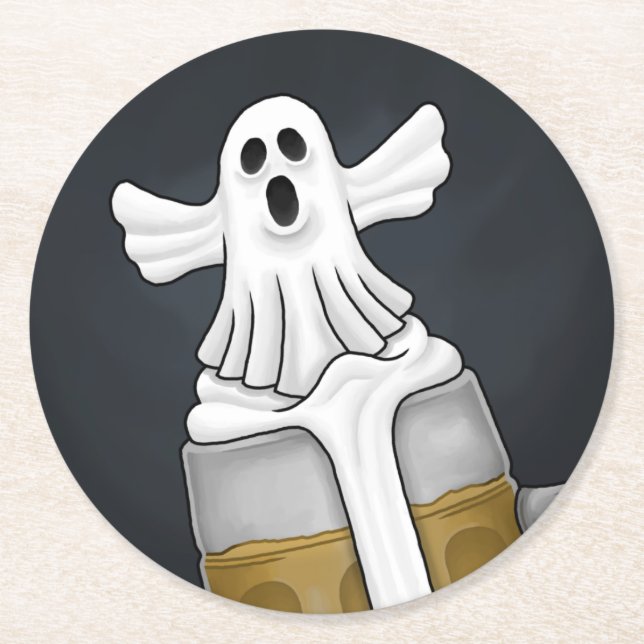 Spooky Halloween Ghost  Round Paper Coaster (Front)