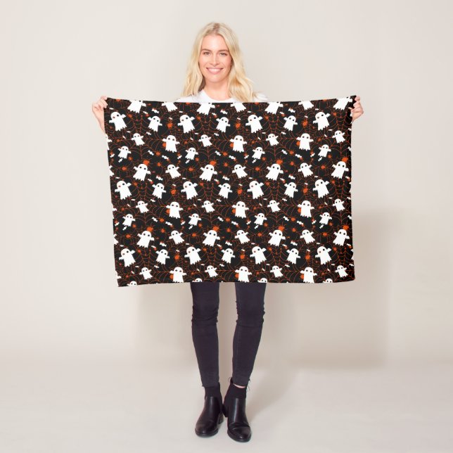 Spooky Halloween Ghost Spiders Candy Fleece Blanket (In Situ)