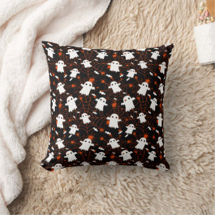 Spooky Halloween Ghost Spiders Candy Throw Pillow