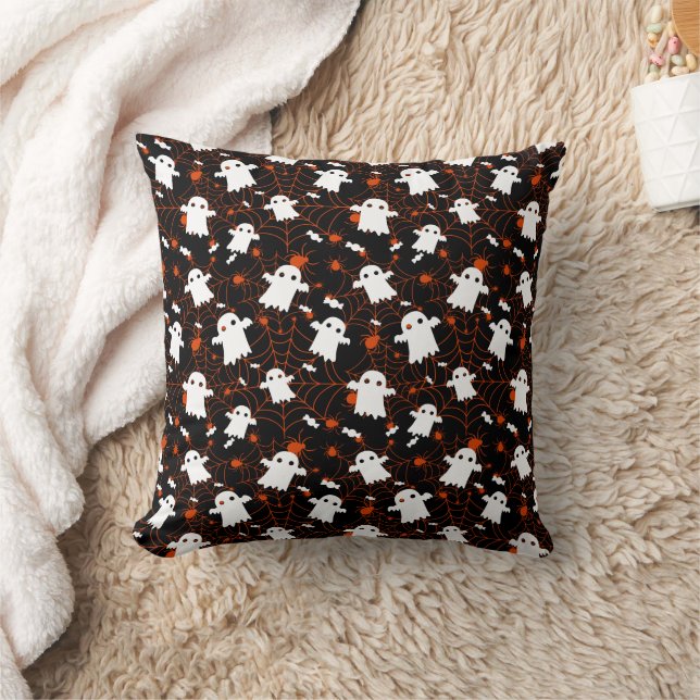 Spooky Halloween Ghost Spiders Candy Throw Pillow (Blanket)