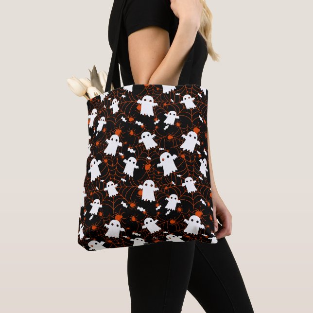 Spooky Halloween Ghost Spiders Candy Tote Bag (Close Up)