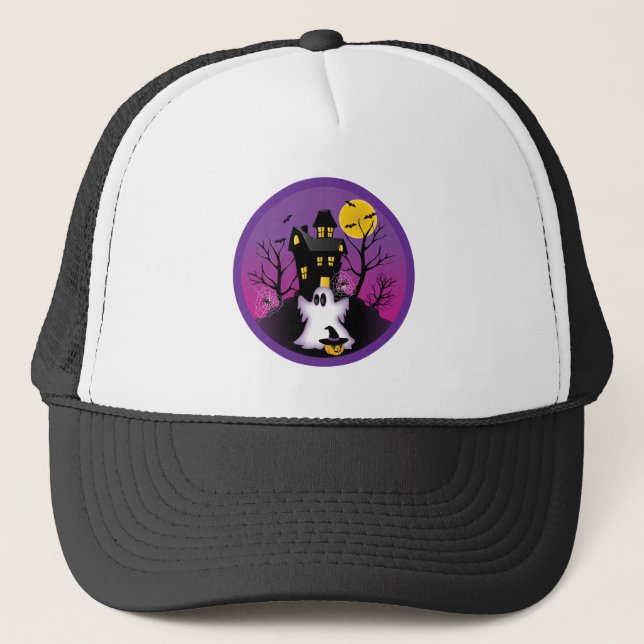 Spooky Halloween Ghost Trucker Hat (Front)