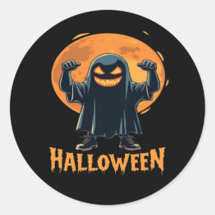 Spooky Halloween Ghost with Full Moon Design Classic Round Sticker
