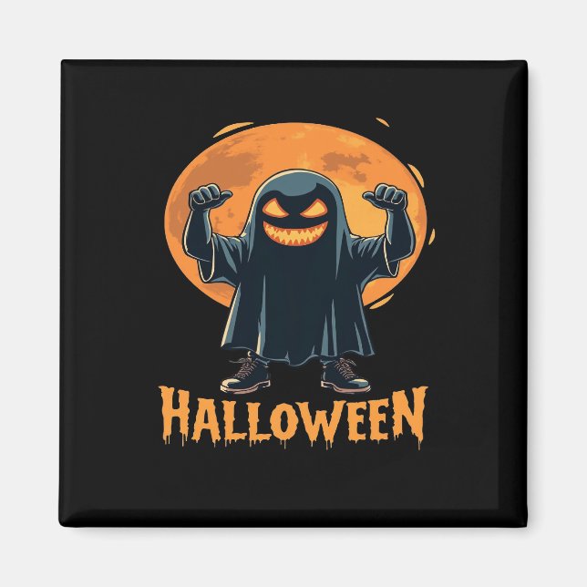Spooky Halloween Ghost with Full Moon Design Magnet (Front)