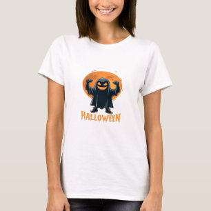 Spooky Halloween Ghost with Full Moon Design T-Shirt