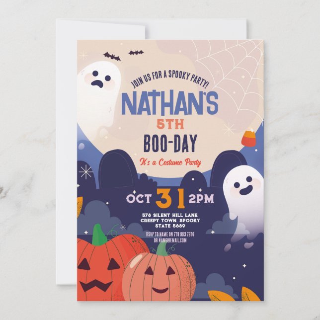 Spooky Halloween Ghosts Birthday Kids Blue  Invitation (Front)