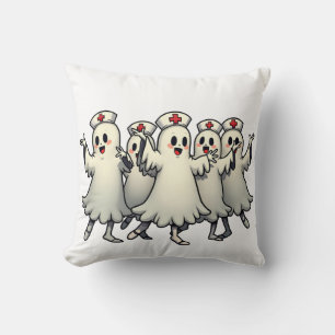 Spooky Halloween Ghosts in Nurse Suits Throw Pillow