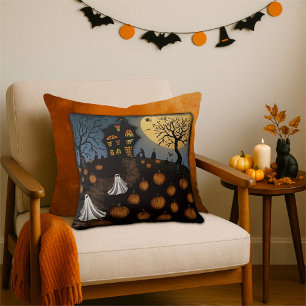 Spooky Halloween Ghosts Pumpkin Patch Throw Pillow