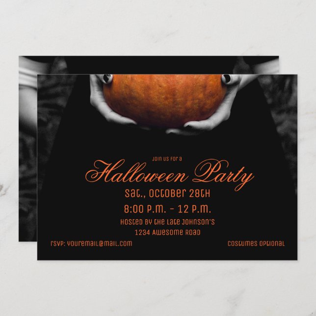Spooky Halloween Girl with Pumpkin Invitation (Front/Back)