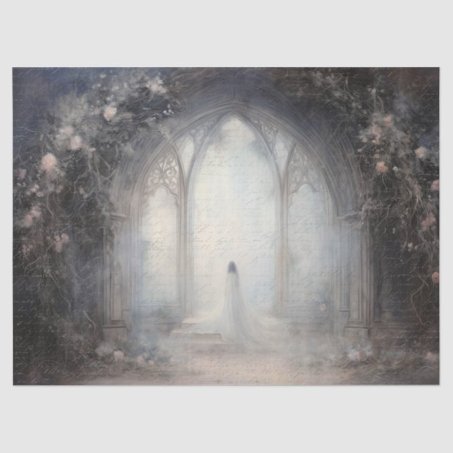 Spooky Halloween Gothic Arch w Bats for Decoupage Tissue Paper (Front)